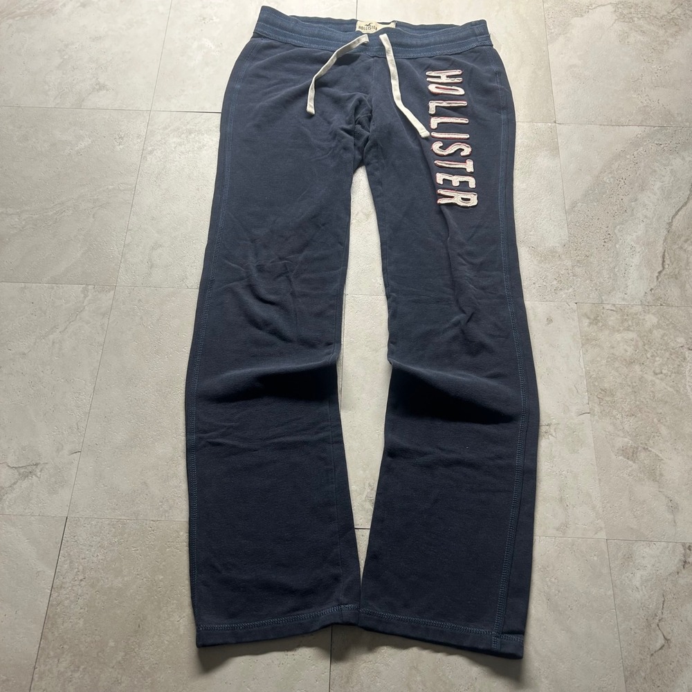Hollister Sweatpants Navy Blue Womens Small Applique Logo Straight Leg Y2K Comfy